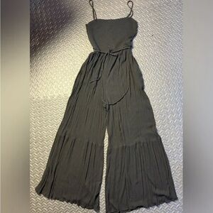 Women's Black Wide-Leg Jumpsuit with Smocked Bodice